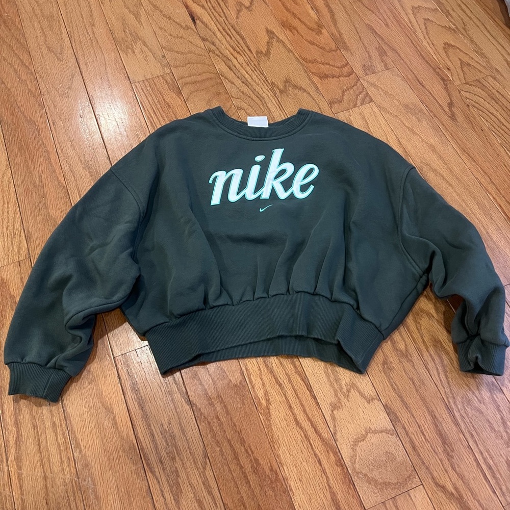 Nike Girls Dark Green Cropped Crewneck Sweatshirt